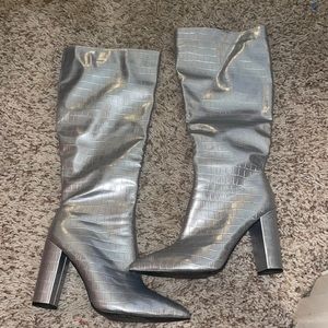 Metallic silver alligator skin boots